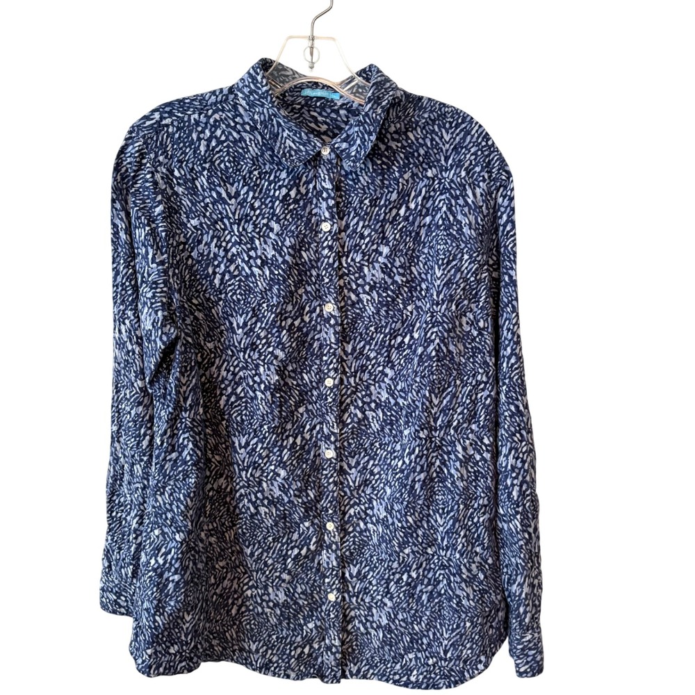 J. McLaughlin Women's Blue Abstract Patterned Button Front Shirt in Size L‎
